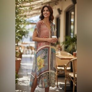 Johnny Was 100% Silk boho dress size Medium